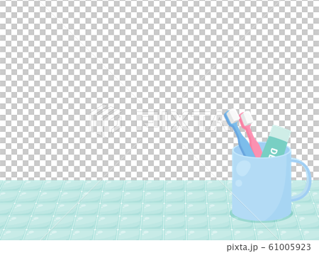 洗面所のフレームイラスト 緑 歯ブラシのイラスト素材