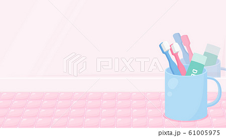 洗面所の背景イラスト ピンク 歯ブラシ 16 9のイラスト素材