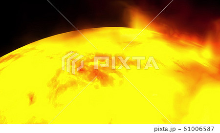 3D rendering of the rotation of the sun with solar flares. Computer generated scientific background. Elements of this image are presented by NASA 61006587