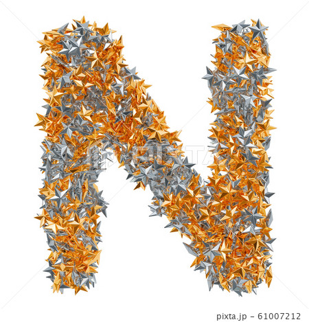 Letter N from gold and silver stars, 3D rendering Letter N from gold and silver stars, 3D rendering 61007212