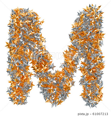 Letter M from gold and silver stars, 3D rendering 61007213