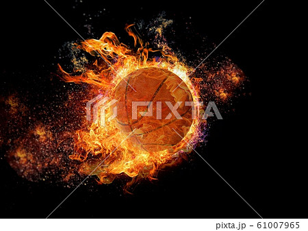 炎に包まれたバスケットボールのボールのイラスト素材