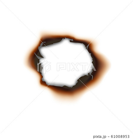 Burnt hole in paper sheet isolated damaged surface 61008953