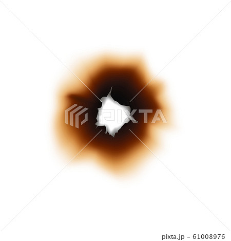 Burnt hole in paper sheet isolated damaged surface 61008976