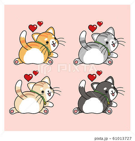 Set Of Variety Cute Kawaii Cat Cute Cat Turn Backのイラスト素材
