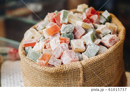 Traditional Turkish delight sweets as lokum candy Traditional Turkish delight sweets as lokum candy 61015737
