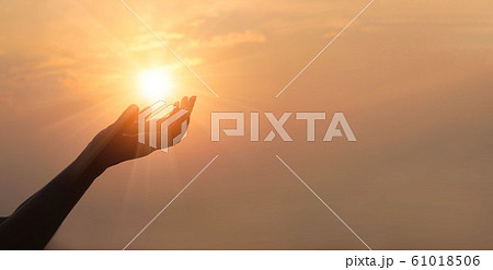 Woman hands praying for blessing from god on 61018506