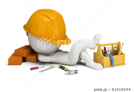 3d small people - builder sleeps in the workplace 61019344