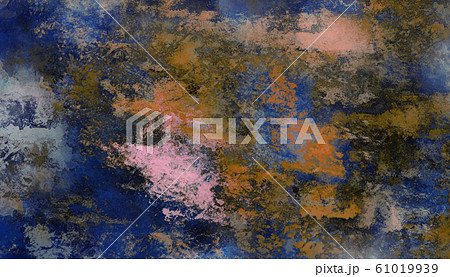 Abstract painting in blue and orange tones. Brushstrokes , spots of paint. Multicolored background. Painted rouge texture. Artistic canvas.  Modern art. 61019939