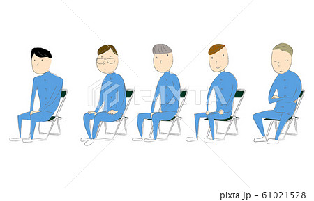 座る男子生徒5人のイラスト素材
