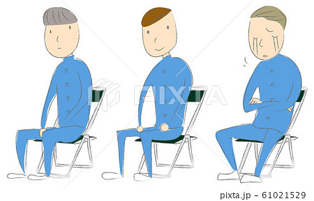 座る男子生徒3人のイラスト素材