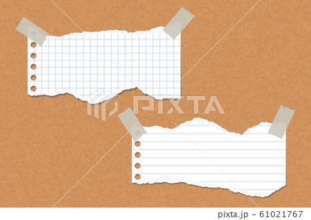 Two torn lined and square papers attached with 61021767