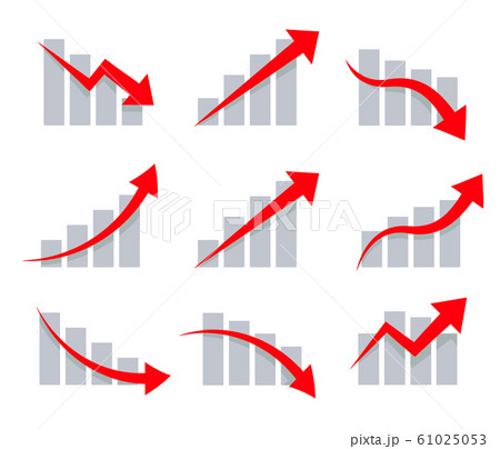 Stock graphic vector icons set. Up and down arrows on chart, informing about growth and decline, profit and loss. Simple Infographic icon for presentation, logo template, app buttons. 61025053