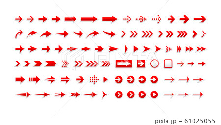 Arrows vector icons set, right pointers pack. Next, forward, previous buttons red signs bundle. Cursors pictograms collection 61025055