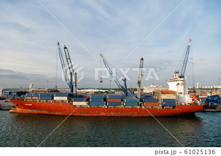 big cargo ship or barge with many shipping 61025136