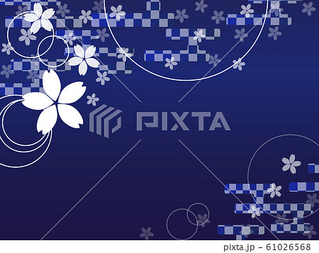 日本の花桜の落ち着いた紺色のおしゃれで涼しげな和風のフレーム背景のイラスト素材