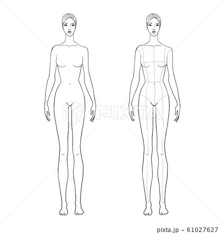 Sketch of the female body Girl model Front and back view Pose hands on  the belt Female body template for drawing clothes You can print and draw  directly on sketches Fashion Illustration