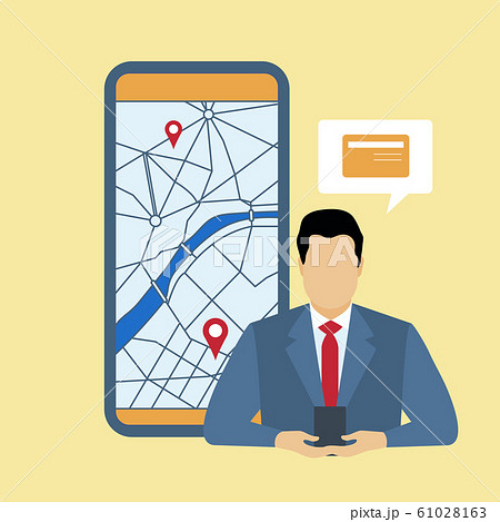 Businessman uses phone map location ATM Navigation 61028163