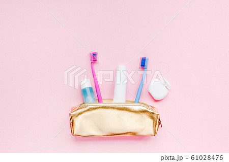 Teeth hygiene and oral care products flatlay 61028476