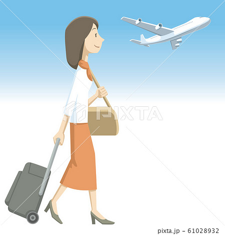 イラスト素材 海外 旅行 女性 飛行機のイラスト素材