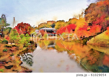 肥後細川庭園の紅葉（12月）東京都文京区 61029054