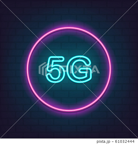 5G wireless internet wifi connection neon style for graphic design, logo, web site, social media, mobile app, ui vector illustration 61032444