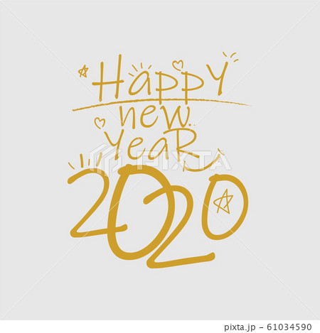Happy New Year 2020 Hand Written Text Vector 61034590