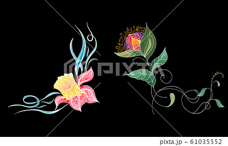 Set of two summer colorful tropical flowers. Set of two summer colorful tropical flowers. 61035552