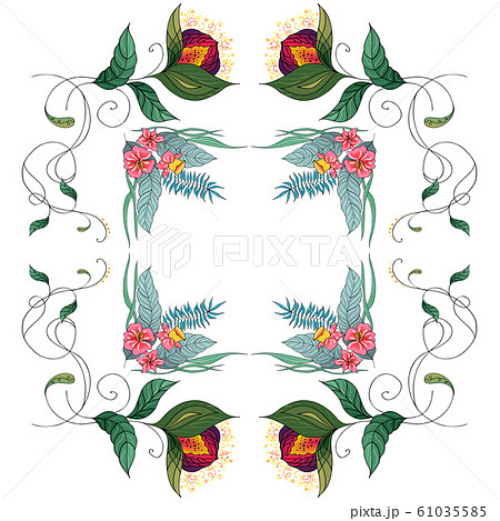 Tropical set of hand drawn floral frames. Jungle 61035585