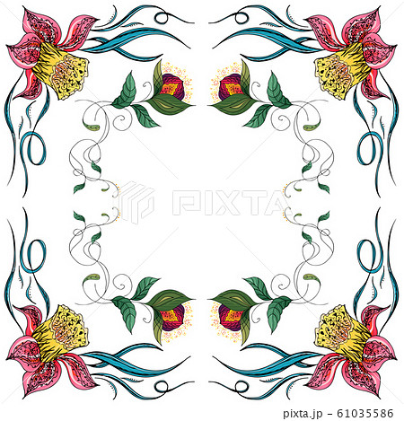 Tropical set of hand drawn floral frames. Jungle 61035586