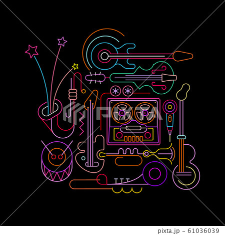 Old Tape Recorder and Musical Instruments Old Tape Recorder and Musical Instruments 61036039