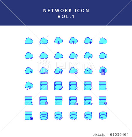 Cloud computing network filled outline icon set 61036464