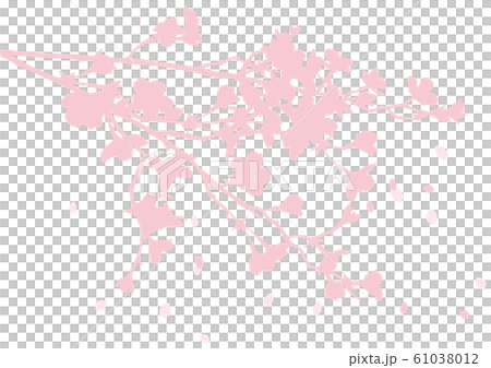 桜の枝と花びらシルエット 61038012