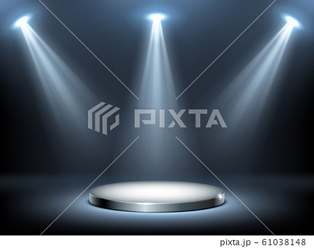 Round podium stage in spotlights rays, realistic Round podium stage in spotlights rays, realistic 61038148