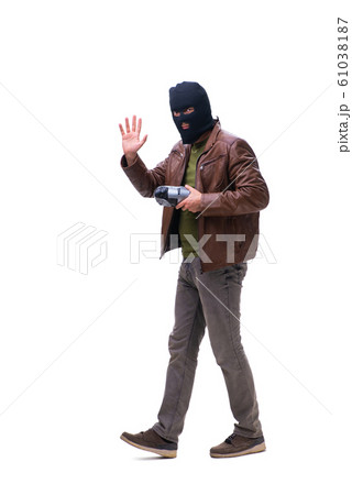 Robber wearing balaclava isolated on white background Robber wearing balaclava isolated on white background 61038187