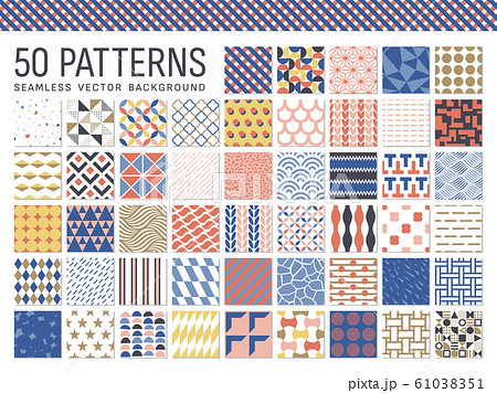 50種類の幾何学模様のシームレスパターンのイラスト素材
