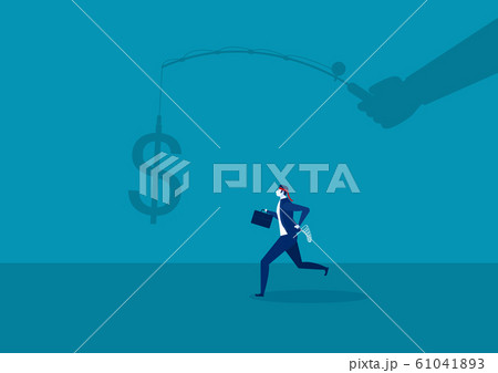 businessman running catch a dollar placed on a hook ,active income concept illustration. businessman running catch a dollar placed on a hook ,active income concept illustration. 61041893