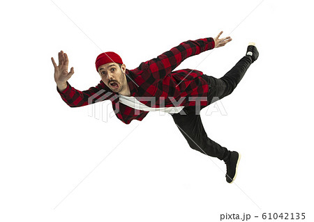 A second before falling - young man falling down with bright emotions and expression 61042135