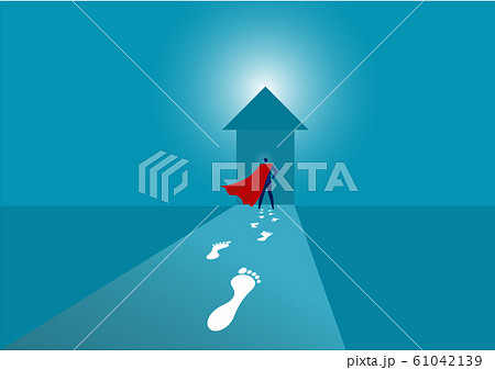 Hero businessman walking forward to arrow to success 61042139