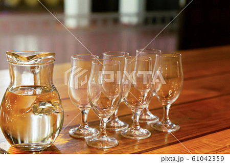 champagne glasses set and carafe banquet table on champagne glasses set and carafe banquet table on 61042359