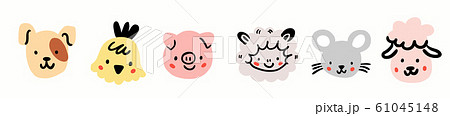 Dog, chicken, pig, sheep, mouse, goat round face 61045148