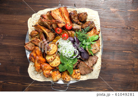 BBQ on pita bread. restaurant menu BBQ on pita bread. restaurant menu 61049281