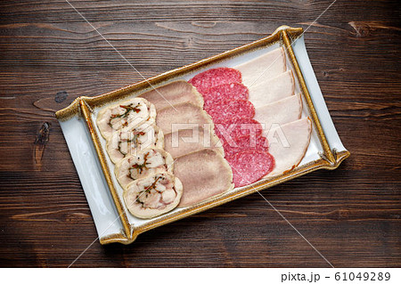 Assorted meat sliced. Restaurant menu 61049289