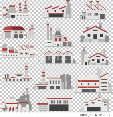 일러스트 소재 공장 산업 전력 전기 건물 플랫 아이콘 세트 스톡일러스트 61050005 Pixta