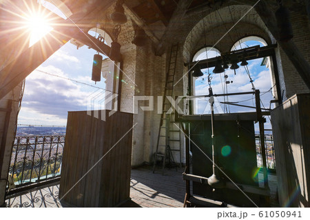 Top floor of an old church tower with beautiful city views on a sunny day Top floor of an old church tower with beautiful city views on a sunny day 61050941