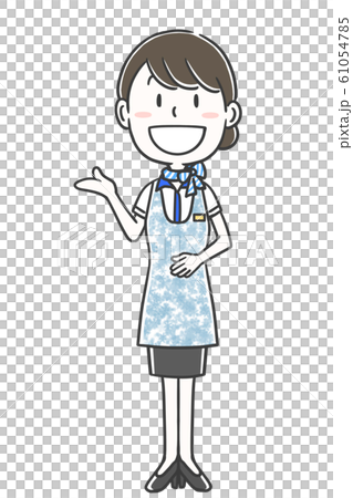 Flight attendant blue apron whole body pose 3 Flight attendant blue apron whole body pose 3 61054785