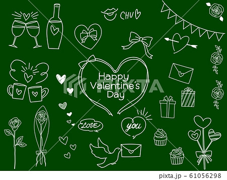 バレンタインデー おしゃれ 手描き 黒板 線画 素材 イラスト セットのイラスト素材 61056298 Pixta