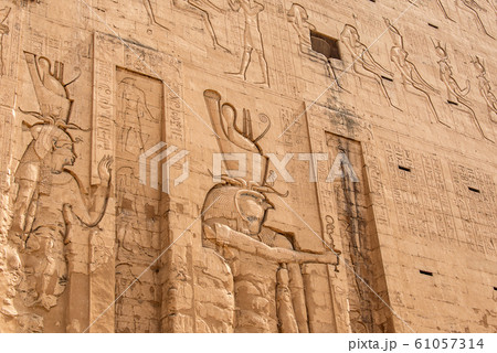 ancient egyptian architecture ruins. hieroglyphs and columns of the Temple of Horus at Edfu, in Egypt 61057314
