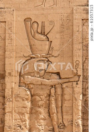 ancient egyptian architecture ruins. hieroglyphs and columns of the Temple of Horus at Edfu, in Egypt 61057315