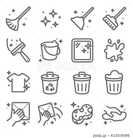 Clean icons set vector illustration. Contains such icon as Recycle, Cleaning, Clean Bucket, and more. Expanded Stroke 61059096
